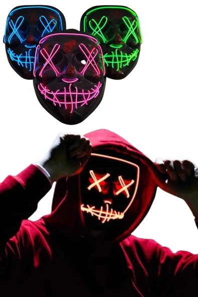 Led Işıklı Neon Maske Cadılar Bayramı Maskesi Korkunç Korku Maskesi - Resim 4
