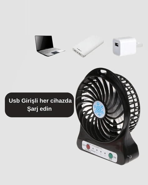 Mini USB Fan – Şarj Edilebilir, Işıklı, 3 Kademe, Taşınabilir Masaüstü Vantilatör - Resim 2