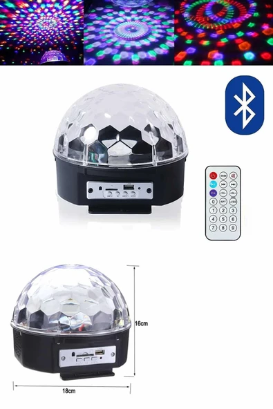 Küre Disko Topu Müzik Çalar Renkli Lazer Işıklı Bluetooth Disko Parti Işığı Kumandalı - Resim 2