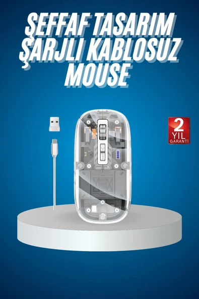 Sessiz Tıklama Çift Modlu Bluetooth Ve Alıcı Şeffaf Mouse Fare ürün görseli 1