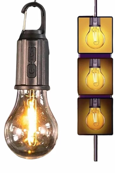 Şarjlı Dekoratif Kamp Lambası Askılı Ampul Led Işık Type-C Girişli - Resim 2