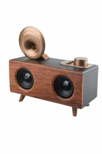 Bluetooth Nostalji Speaker Radyo Gramofon Ahşap Renk Vintage - Resim 2
