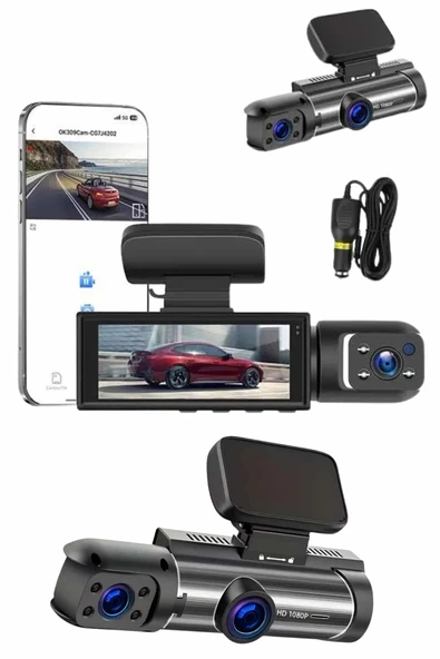 Araç Kamerası Black Box Çift Kameralı Ekranlı Full HD Sürüş Kamerası - Resim 4