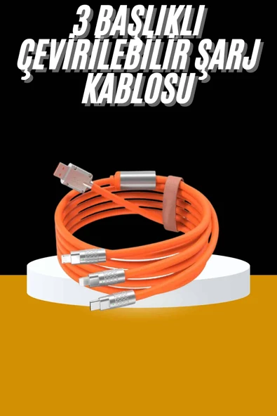120W 3 İn 1 Uyumlu Silikon Şarj Kablosu Hızlı Şarj Kablosu ürün görseli 1