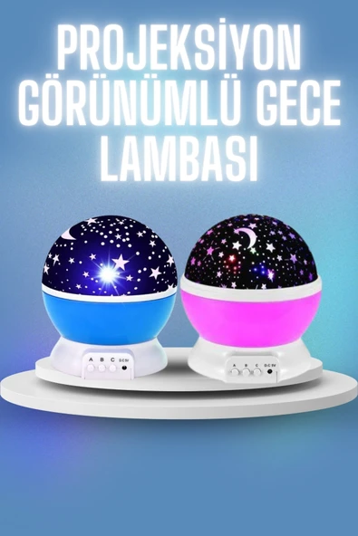 Renkli Yıldızlı Gökyüzü Projeksiyon Gece Lambası Pilli ve USB Kablolu ürün görseli 1