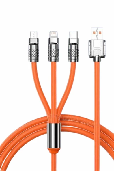 120W Silikon Metal Uçlu LED Işıklı 3 In1 Şarj Kablosu 1.2m - Resim 3