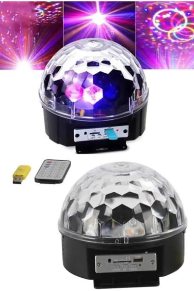 Led Işık Disko Topu Bluetooth Hoparlörlü USB Müzik Çalar Kumandalı - Resim 3