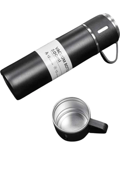 Termos Seti 3'lü Bardak Seti Isı Dayanıklı Siyah Paslanmaz Çelik Vakumlu - Resim 3