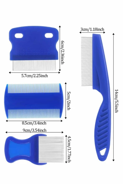 4'lü Bit Pire Tarağı Set Kedi Köpek Evcil Hayvan Tüy Toplayıcı Mavi - Resim 3