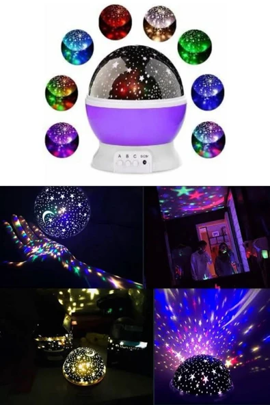 Renkli Yıldızlı Gökyüzü Projeksiyon Gece Lambası Pilli ve USB Kablolu - Resim 3