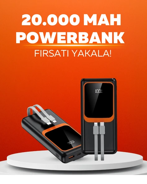 20.000 mAh Powerbank – 22.5W Hızlı Şarj, Çok Kablolu, Dijital Göstergeli ürün görseli 1