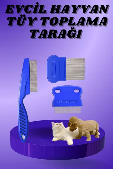 Kedi Köpek Tüy Bit Pire Toplayıcı Toplama Temizleme Tarağı Tarak Seti 4'lü Set ürün görseli 1