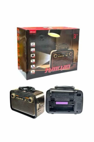 Nostalji Radyo Bluetooth Hoparlör USB-SD Kart Giriş Led Fener Işıklı Bataryalı Pilli - Resim 3