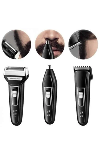 Tıraş Makinesi 3 Başlıklı T Başlıklı Hassas Ciltlere Özel Saç Sakal Vücut Kulak ve Burun - Resim 2