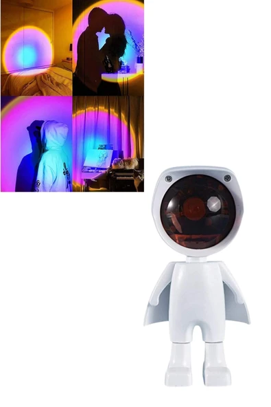 Astronot Işık Projektörü Gökkuşağı Projeksiyon Gece Lambası Hediyelik - Resim 4