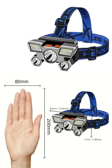 Kafa Lambası 800 Lümen 4 Mod Yüksek Işık Flaşörlü Şarjlı Led Lamba - Resim 3