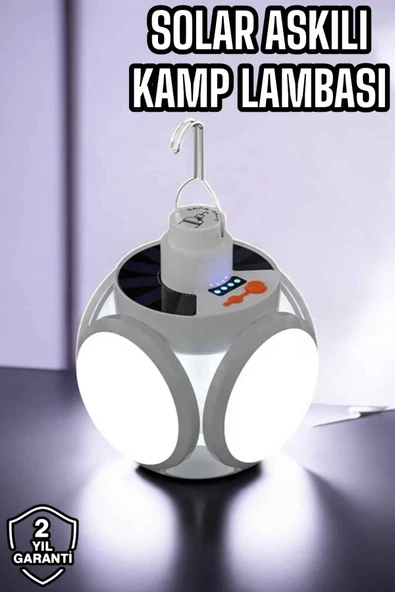 Güneş Enerjili Solar Aydınlatma Kamp Çadır Lambası Şarjlı Ampül Led Şarjlı El Feneri Işıldak ürün görseli 1