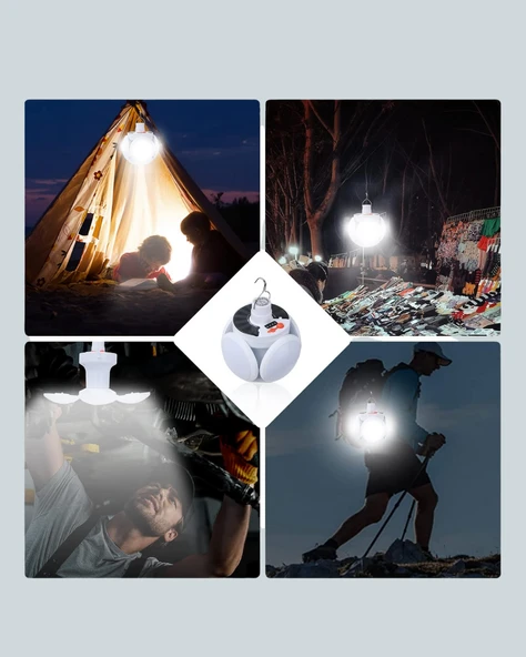 Güneş Paneliyle Şarj Olan Katlanabilir LED Çadır Lambası – 5 Kademeli Aydınlatma - Resim 2