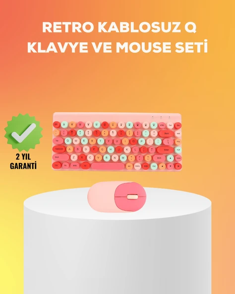 Renkli Retro Tuş Takımlı Klavye – 3 Cihaz Bağlantısı, Medya Kısayol Tuşları ürün görseli 1