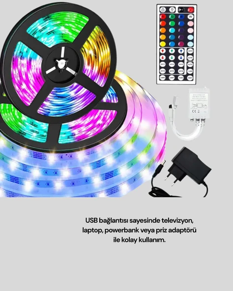 10 Metre Smart Şerit Led Bluetooth Telefon Kontrollü USB Enerjili - Resim 3