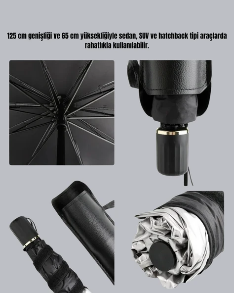 Şemsiye Tasarımlı Katlanabilir Araç Güneşliği – Geniş Uyumlu, UV Koruma - Resim 5