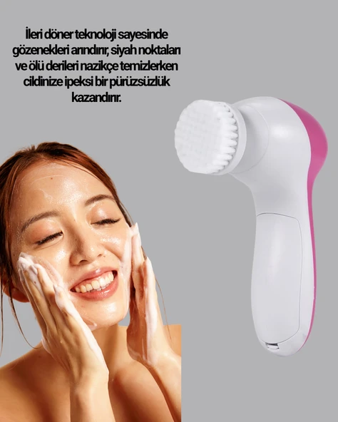 5 Başlıklı Yüz Masaj Aleti – Cilt Temizleme, Peeling, Siyah Nokta ve Gözenek Bakımı - Resim 4