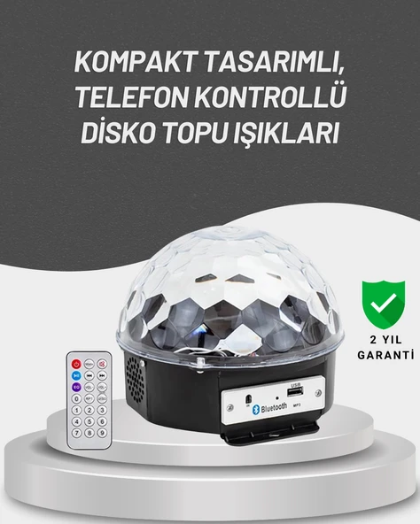 Uzaktan Kumandalı RGB LED Disko Topu Bluetooth Hoparlörlü ürün görseli 1