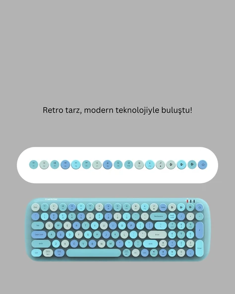 Retro Daktilo Stilli Kablosuz Klavye Mouse Seti – Sessiz ve Şık - Resim 3