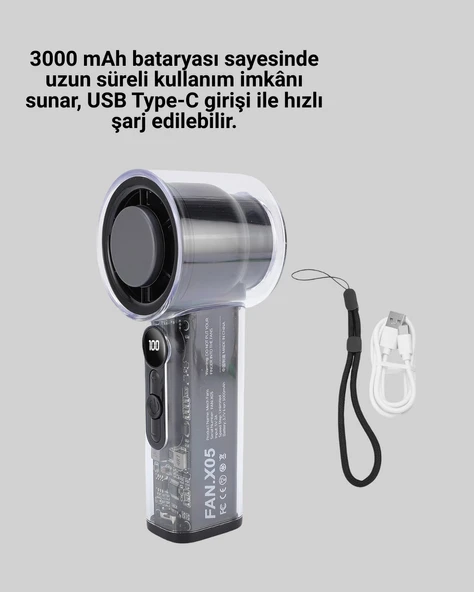 Dijital Ekranlı Şarjlı Mini Fan 100 Kademeli Hız Ayarı ürün görseli 1