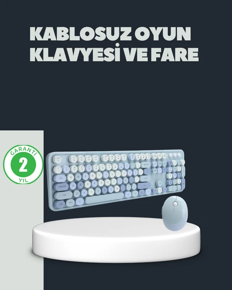 Retro Daktilo Stilli Kablosuz Klavye Mouse Seti – Sessiz ve Şık ürün görseli 1