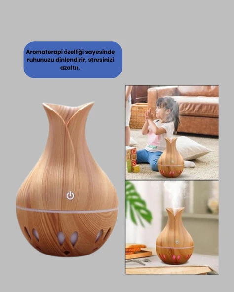 Ultrasonik Ahşap Desenli 130ml Aromaterapi Difüzör ve Hava Nemlendirici - Resim 3