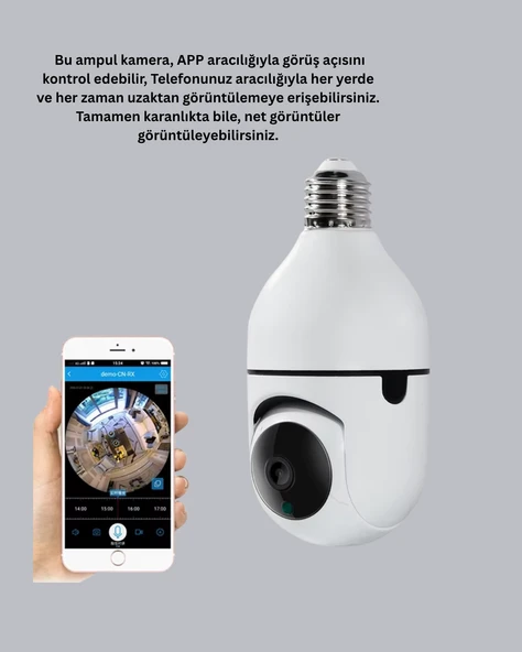 Tam Karanlıkta Görüntüleme Sağlayan 1080P Ampul Güvenlik Kamerası - Resim 3