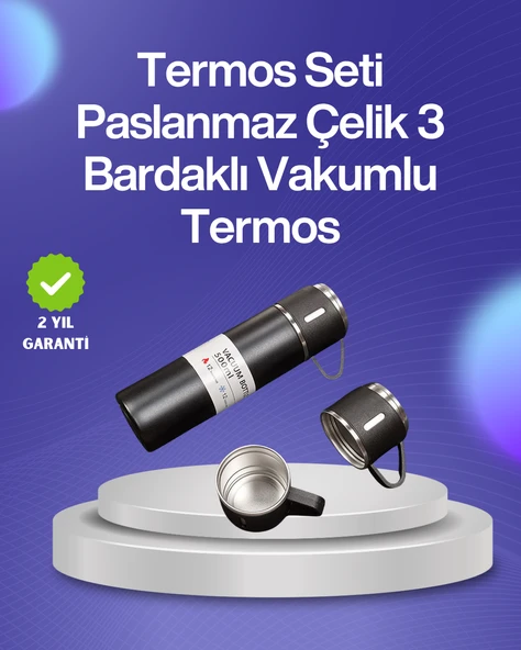 Isıyı Uzun Süre Koruyan 500 ml Termos Seti | Çelik Gövde, 2 Bardaklı, Hediye Kutulu ürün görseli 1