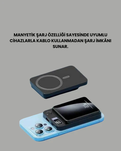 Alüminyum Alaşımlı, 20W PD Hızlı Şarj ve Manyetik Kablosuz Powerbank ürün görseli 1