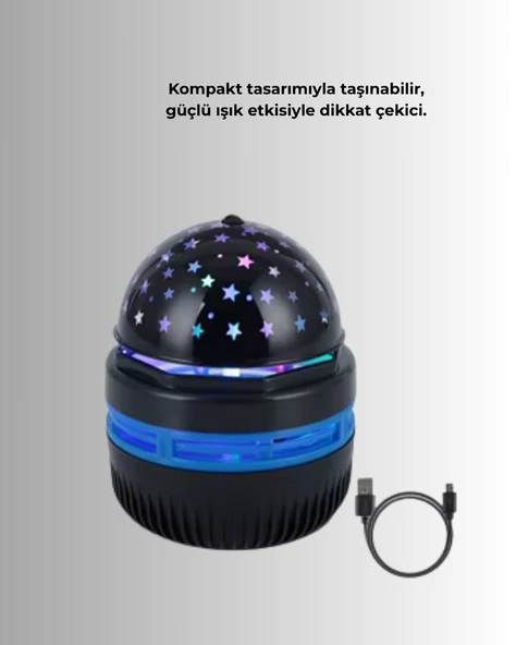 USB’li Yıldız Projektör Lamba – Döner Galaxy Işık Şovu, Çocuk ve Yetişkin Uyku Lambası - Resim 4