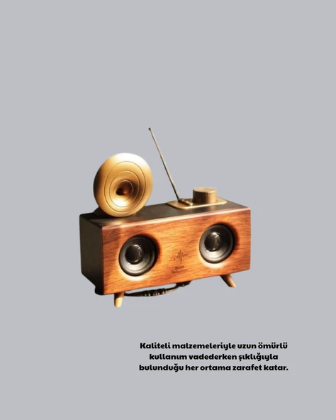 Çift Hoparlörlü Bluetooth Gramofon Speaker – FM Radyo, USB, SD Kart ve AUX Girişli - Resim 2