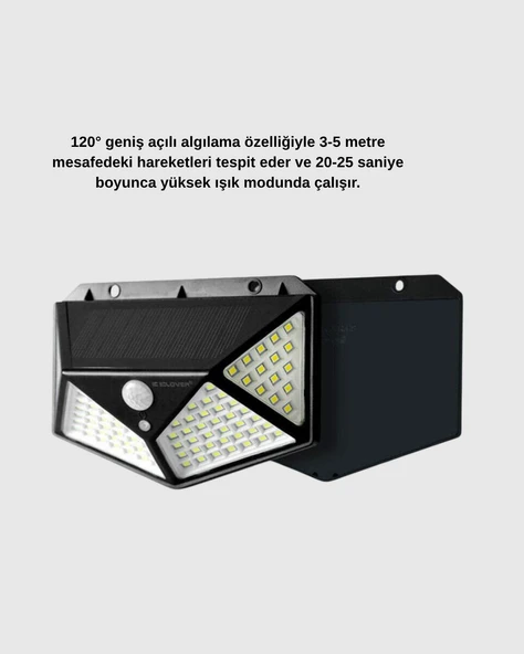 Güneş Enerjili 100 LED Dış Mekan Lamba – Hareket Sensörlü, 2200mAh Bataryalı Solar Aydınlatma - Resim 3
