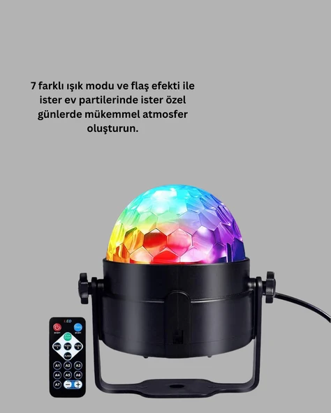 RGB LED Disko Küresi 7 Modlu Uzaktan Kumandalı - Resim 2