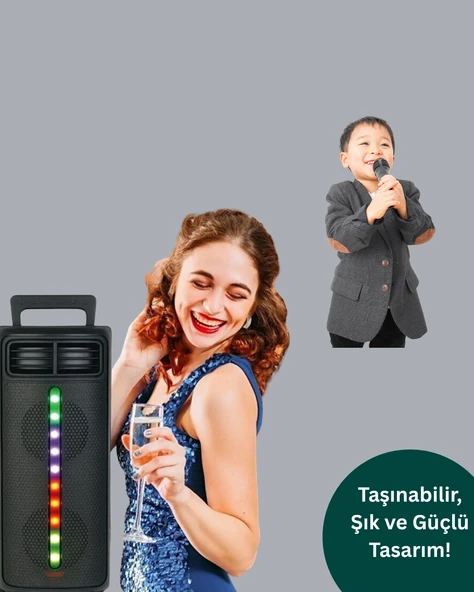 Bluetooth Işıklı Hoparlör – 2x5W Güç | USB + TF Kart + FM Radyo | Siyah Renk - Resim 3