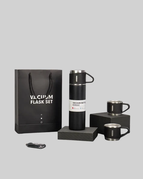 304 Çelik Termos Seti | 2 Bardaklı, 500 ml, Uzun Süre Isı Koruma - Resim 3