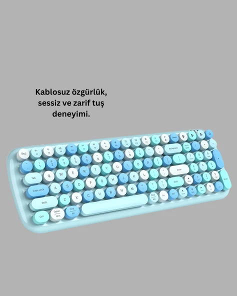 Kablosuz Retro Klavye ve Mouse Seti – 104 Tuşlu, Sessiz Yazım - Resim 3