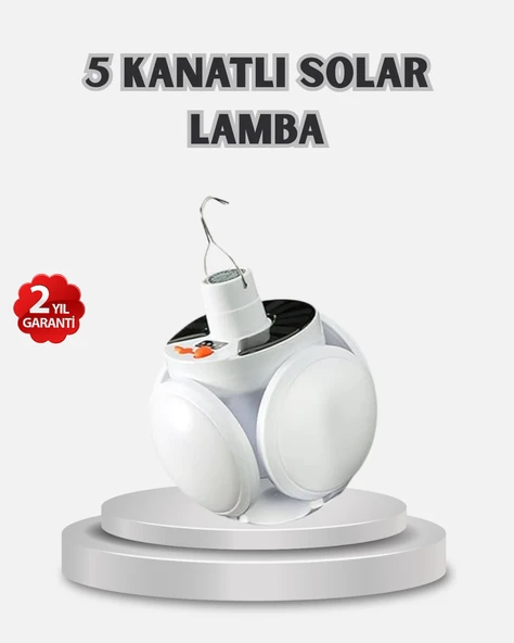 Güneş Enerjili ve USB Şarjlı LED Kamp Lambası – 5 Farklı Işık Modlu, Askılı Tasarım ürün görseli 1
