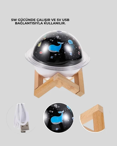 Projektör ışıklı ve aromaterapi destekli taşınabilir nemlendirici cihaz USB bağlantılı - Resim 5