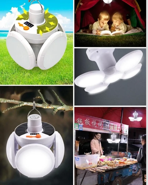 Katlanabilir 5 Kanatlı Solar LED Bahçe ve Kamp Lambası - Resim 3