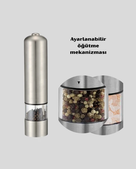 Modern Otomatik Baharat Öğütücü Seti – Pilli, Paslanmaz Çelik, LED Aydınlatmalı - Resim 4