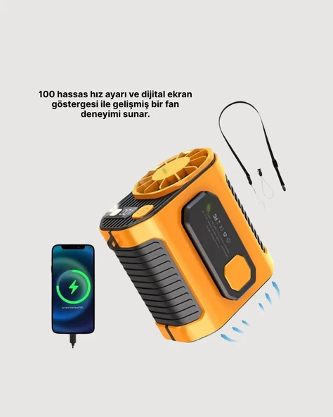 USB Şarjlı Güçlü Hız Ayarlı El ve Bel Fanı - Resim 4