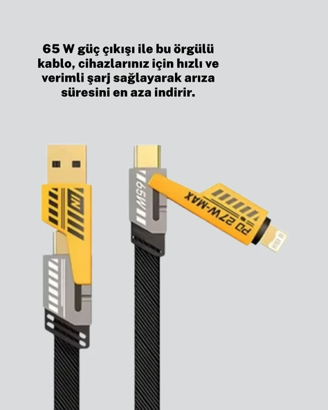 Örgülü Tasarım 4’ü 1 Arada USB-C Lightning Hızlı Şarj Kablosu - Resim 3
