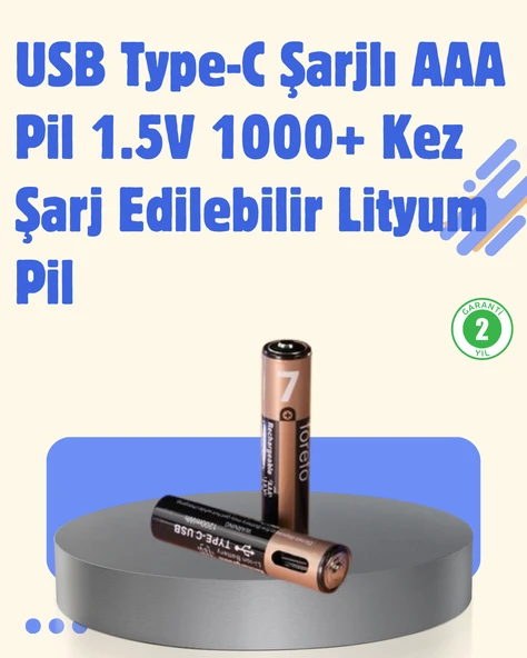 USB Type-C Şarjlı AAA Lityum Pil | 1.5V Sabit Voltaj, 1000+ Şarj Döngüsü ile Uzun Ömür ürün görseli 1