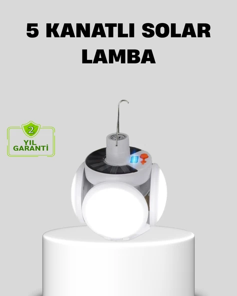 Solar Güneş Enerjili ve USB Şarjlı 5 Kanatlı LED Kamp Lambası ürün görseli 1