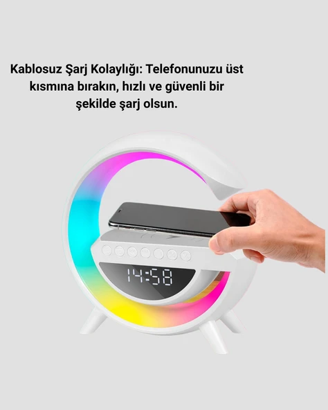 15W Hızlı Şarj Destekli LED Atmosfer Işığı ve Alarm Fonksiyonlu Lamba - Resim 3